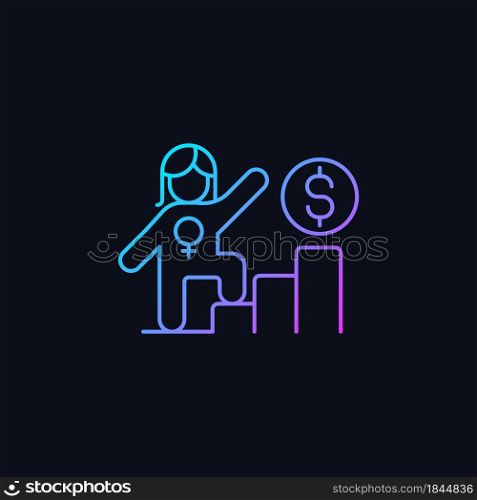 Career ladder for women gradient vector icon for dark theme. Successful woman in workplace. Gender equality in salary. Thin line color symbol. Modern style pictogram. Vector isolated outline drawing. Career ladder for women gradient vector icon for dark theme