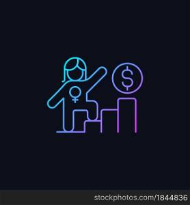 Career ladder for women gradient vector icon for dark theme. Successful woman in workplace. Gender equality in salary. Thin line color symbol. Modern style pictogram. Vector isolated outline drawing. Career ladder for women gradient vector icon for dark theme