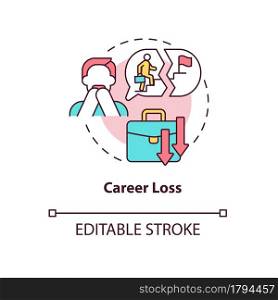 Career loss concept icon. Adulthood problem. Life difficulties. Increasing unemployment abstract idea thin line illustration. Vector isolated outline color drawing. Editable stroke. Career loss concept icon