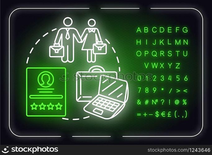 Career neon light concept icon. Professional training. Change job. Business development idea. Outer glowing sign with alphabet, numbers and symbols. Vector isolated RGB color illustration
