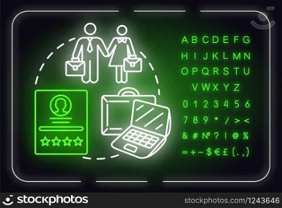 Career neon light concept icon. Professional training. Change job. Business development idea. Outer glowing sign with alphabet, numbers and symbols. Vector isolated RGB color illustration