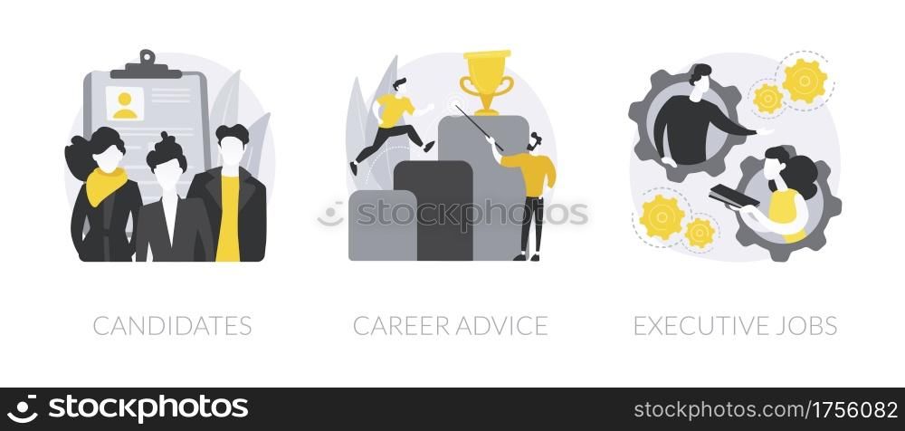 Career opportunity abstract concept vector illustration set. Candidate list, career advice, executive job, human resources, find employee, job applicant, leadership coach, create CV abstract metaphor.. Career opportunity abstract concept vector illustrations.
