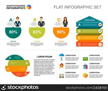 Career percentage chart template for presentation. Vector illustration. Diagram, graph, infochart. Vision, idea, analysis, planning or marketing concept for infographic, report.