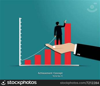 Career planning. Businessman draws graph of growth standing in manager hand support, Concept of career growth, Achievement, Vector illustration flat