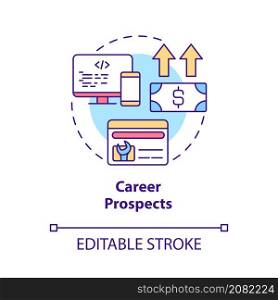 Career prospects concept icon. Programmer job benefits. Coding abstract idea thin line illustration. Isolated outline drawing. Editable stroke. Roboto-Medium, Myriad Pro-Bold fonts used. Career prospects concept icon