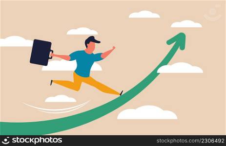 Career skill and fast jump to business arrow. Management opportunity target and growing leader vector illustration concept. Recruitment strategy development and investment way. People challenge run
