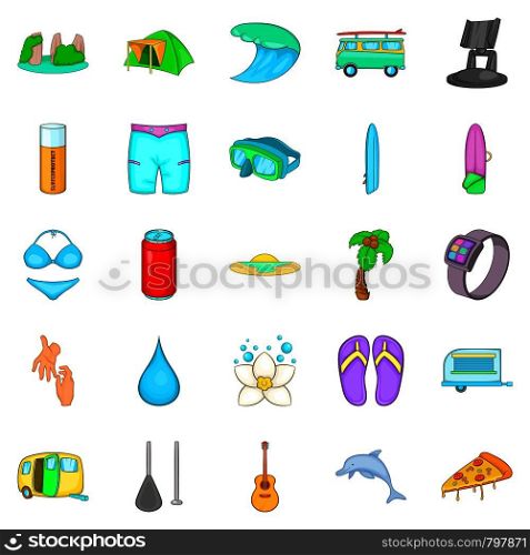 Carefree life icons set. Cartoon set of 25 carefree life vector icons for web isolated on white background. Carefree life icons set, cartoon style