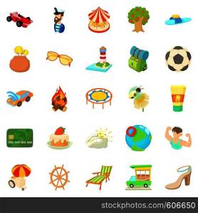 Carefree vacation icons set. Cartoon set of 25 carefree vacation vector icons for web isolated on white background. Carefree vacation icons set, cartoon style