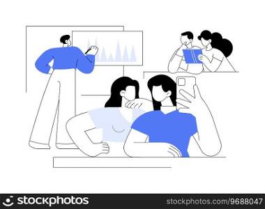Careless students isolated cartoon vector illustrations. Beautiful girls using smartphone and not listening a teacher, get distracted from educational process, student lifestyle vector cartoon.. Careless students isolated cartoon vector illustrations.