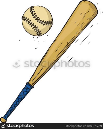 Carelessly painted wooden baseball bat and ball isolated on white background. baseball bat and ball