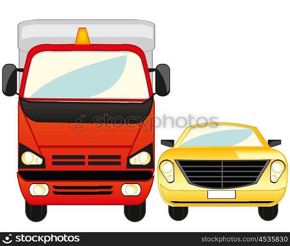 Cargo and passenger car. Two cars cargo and passenger on white background is insulated