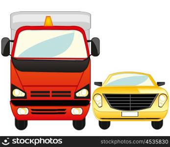 Cargo and passenger car. Two cars cargo and passenger on white background is insulated