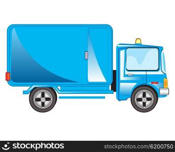 Cargo car with box on white background is insulated. Car with box