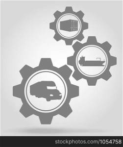 cargo delivery gear mechanism concept vector illustration isolated on gray background