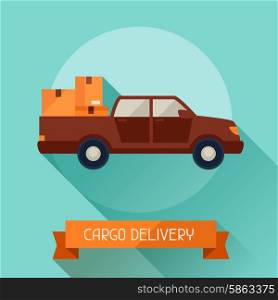 Cargo delivery icon on background in flat design style. Cargo delivery icon on background in flat design style.