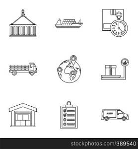 Cargo icons set. Outline illustration of 9 cargo vector icons for web. Cargo icons set, outline style