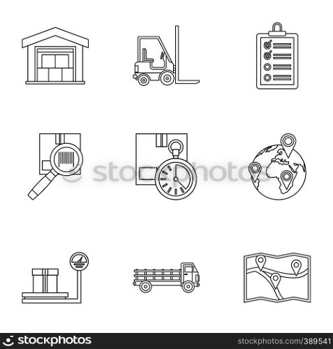 Cargo packing icons set. Outline illustration of 9 cargo packing vector icons for web. Cargo packing icons set, outline style