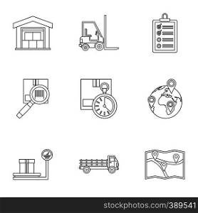 Cargo packing icons set. Outline illustration of 9 cargo packing vector icons for web. Cargo packing icons set, outline style