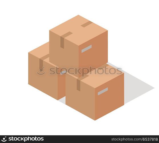 Cargo Paper Boxes Isolated on White. Isometric 3d. Cargo paper boxes isolated on white. Isometric 3d cartoon boxes. Carton box, paper box, cartoon frame, warehouse box, cardboard container isometric, cargo carton box. Vector illustration