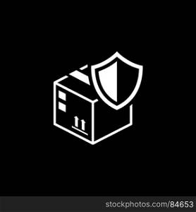Cargo Protection Icon. Flat Design.. Cargo Protection Icon. Security concept with a cardbox and a shield. Isolated Illustration. App Symbol or UI element.