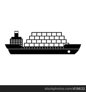 Cargo ship flat black simple icon on a white background. Cargo ship flat black simple icon