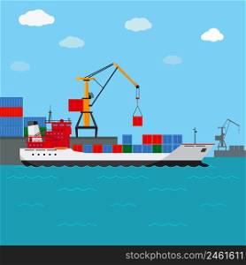 Cargo ship. Freight shipping by water. Transport and container, industrial and logistic, vector illustration. Cargo ship. Freight shipping by water