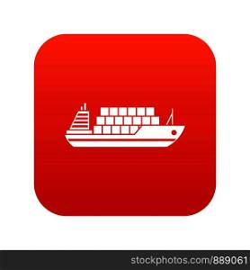 Cargo ship icon digital red for any design isolated on white vector illustration. icon digital red