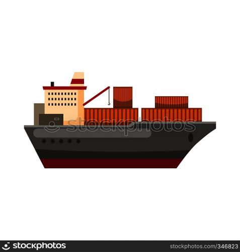 Cargo ship icon in cartoon style on a white background. Cargo ship icon, cartoon style