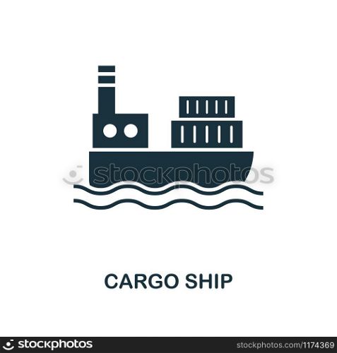 Cargo Ship icon. Monochrome style design from logistics delivery collection. UI. Pixel perfect simple pictogram cargo ship icon. Web design, apps, software, print usage.. Cargo Ship icon. Monochrome style design from logistics delivery icon collection. UI. Pixel perfect simple pictogram cargo ship icon. Web design, apps, software, print usage.
