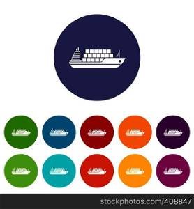 Cargo ship set icons in different colors isolated on white background. Cargo ship set icons