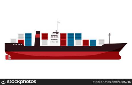 Cargo ship tanker with containers in the ocean. Delivery, transportation. Cargo ship tanker with containers in the ocean. Delivery, transportation, shipping freight transportation Vector isolated cartoon flat style