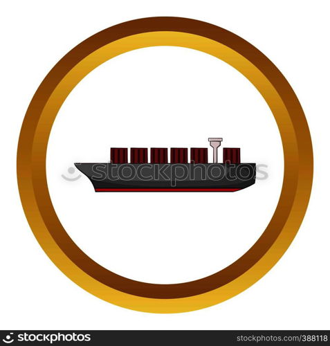 Cargo ship vector icon in golden circle, cartoon style isolated on white background. Cargo ship vector icon
