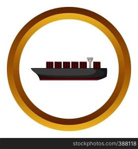 Cargo ship vector icon in golden circle, cartoon style isolated on white background. Cargo ship vector icon