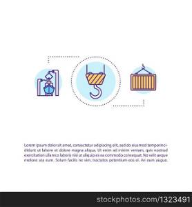 Cargo shipment concept icon with text. Container delivery with boat. Marine vessel distribution. PPT page vector template. Brochure, magazine, booklet design element with linear illustrations