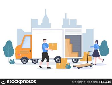 Cargo Shipping Container Logistics Delivery with the Concept of Delivering Goods Using Crane Ship, Truck or Plane Transportation. Background Vector Illustration