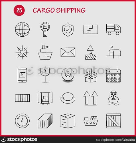 Cargo Shipping Hand Drawn Icon for Web, Print and Mobile UX/UI Kit. Such as: Shield, Cargo, Security, Delivery, Mobile, Cell, Cargo, Box, Pictogram Pack. - Vector