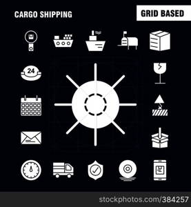 Cargo Shipping Solid Glyph Icon for Web, Print and Mobile UX/UI Kit. Such as: Shield, Cargo, Security, Delivery, Mobile, Cell, Cargo, Box, Pictogram Pack. - Vector