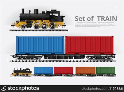 Cargo train on a rail road Vector illustration