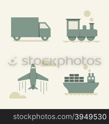 Cargo transportation, transportation icon set- vector illustration