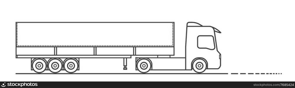 Cargo truck driving along the road. Delivery of goods. Simple drawing. Vector illustration on white background. Cargo truck driving along the road. Delivery of goods. Simple drawing. Vector illustration on white background. EPS10