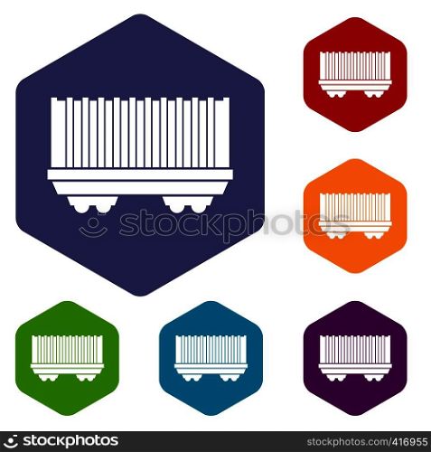 Cargo wagon icons set rhombus in different colors isolated on white background. Cargo wagon icons set