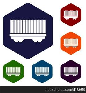Cargo wagon icons set rhombus in different colors isolated on white background. Cargo wagon icons set