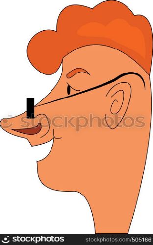 Caricature of ginger boy smilling vector illustration on white background.