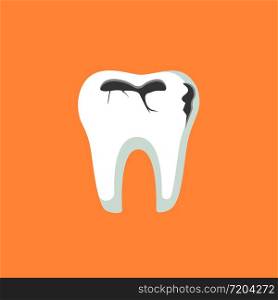 Caries dental problems. Tooth with caries icon. Big hole in the human teeth on isolated background. EPS 10 vector.. Caries dental problems. Tooth with caries icon. Big hole in the human teeth on isolated background. EPS 10 vector