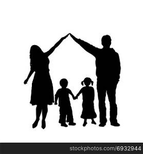 Caring family silhouette isolated on white