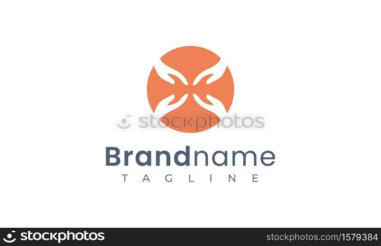 caring logo template with the shape of four hands reaching for each other