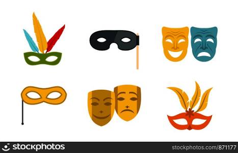 Carnaval mask icon set. Flat set of carnaval mask vector icons for web design isolated on white background. Carnaval mask icon set, flat style