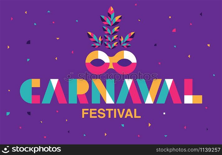 Carnaval Typography, Popular Event in Brazil. Festival, Colorful Party Elements ,Carnival, Travel destination. Brazilian , Geometry Graphic Design, vector illustration