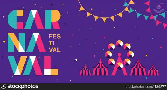 Carnaval Typography, Popular Event in Brazil. Festival, Colorful Party Elements ,Carnival, Travel destination. Brazilian , Geometry Graphic Design, vector illustration