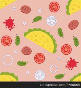 Carne asada mexican fastfood taco seamless pattern. Perfect print for tee, paper, textile and fabric. Simple vector background for decor and design.